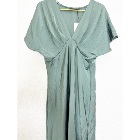 NWT Zara Green Satin Slip Midi Dress Sz Large Short Sleeve Cocktail Quiet Luxury - Picture 9 of 14